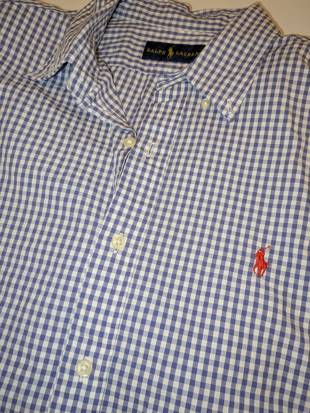 Ralph Lauren Purple Seersucker Gingham Button-Down Size Large Short Sleeves